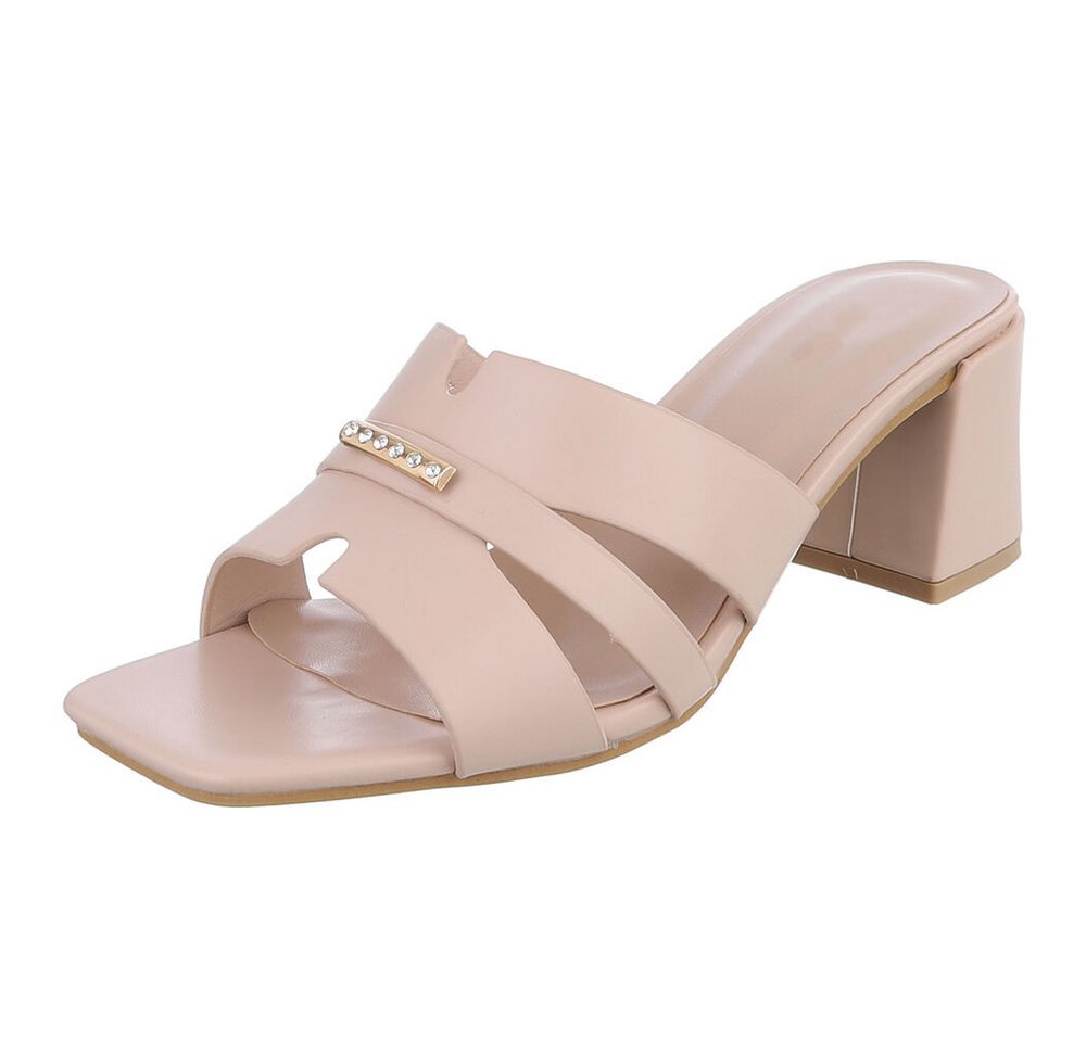 Ital-Design Damen Sandale mit Blockabsatz und Schmuckdetail Pantolette (91970797) Blockabsatz Sandalen & Sandaletten in Beige