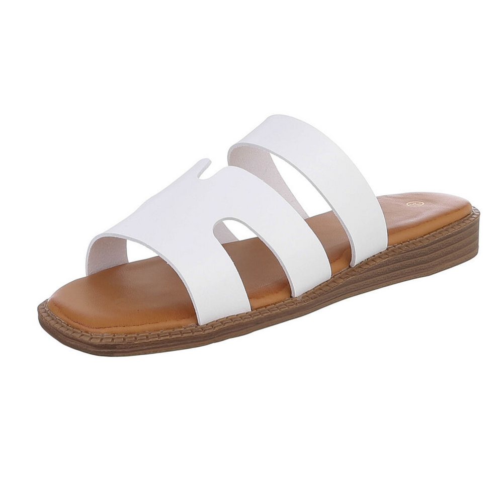 Ital-Design Damen Sandale mit breiten Riemen und bequemer Innensohle Pantolette (91409296) Keilabsatz/Wedge Pantoletten in Weiß