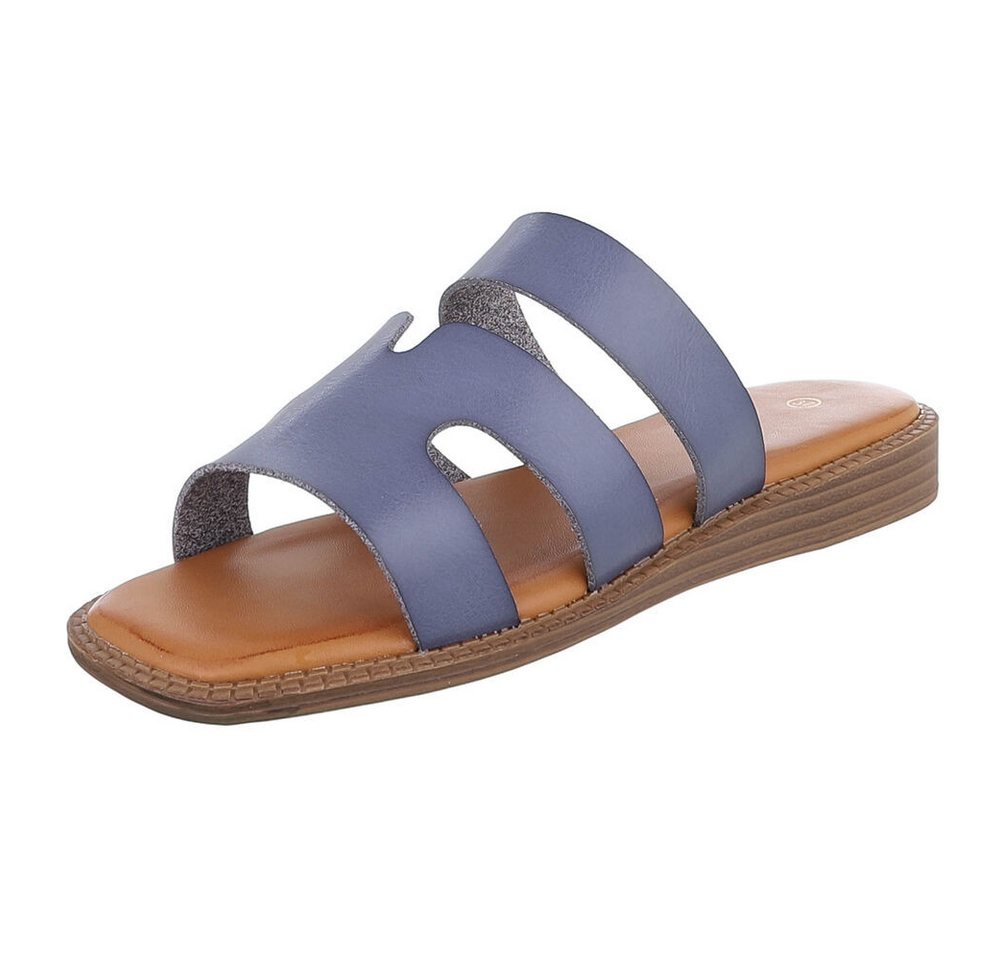 Ital-Design Damen Sandale mit breiten Riemen und bequemer Innensohle Pantolette (91409300) Keilabsatz/Wedge Pantoletten in Blau
