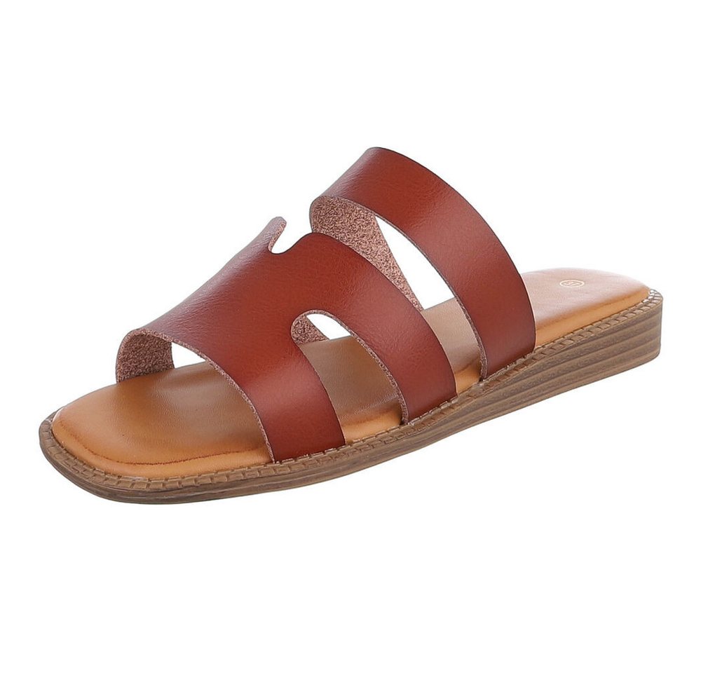 Ital-Design Damen Sandale mit breiten Riemen und bequemer Innensohle Pantolette (91409326) Keilabsatz/Wedge Pantoletten in Braun
