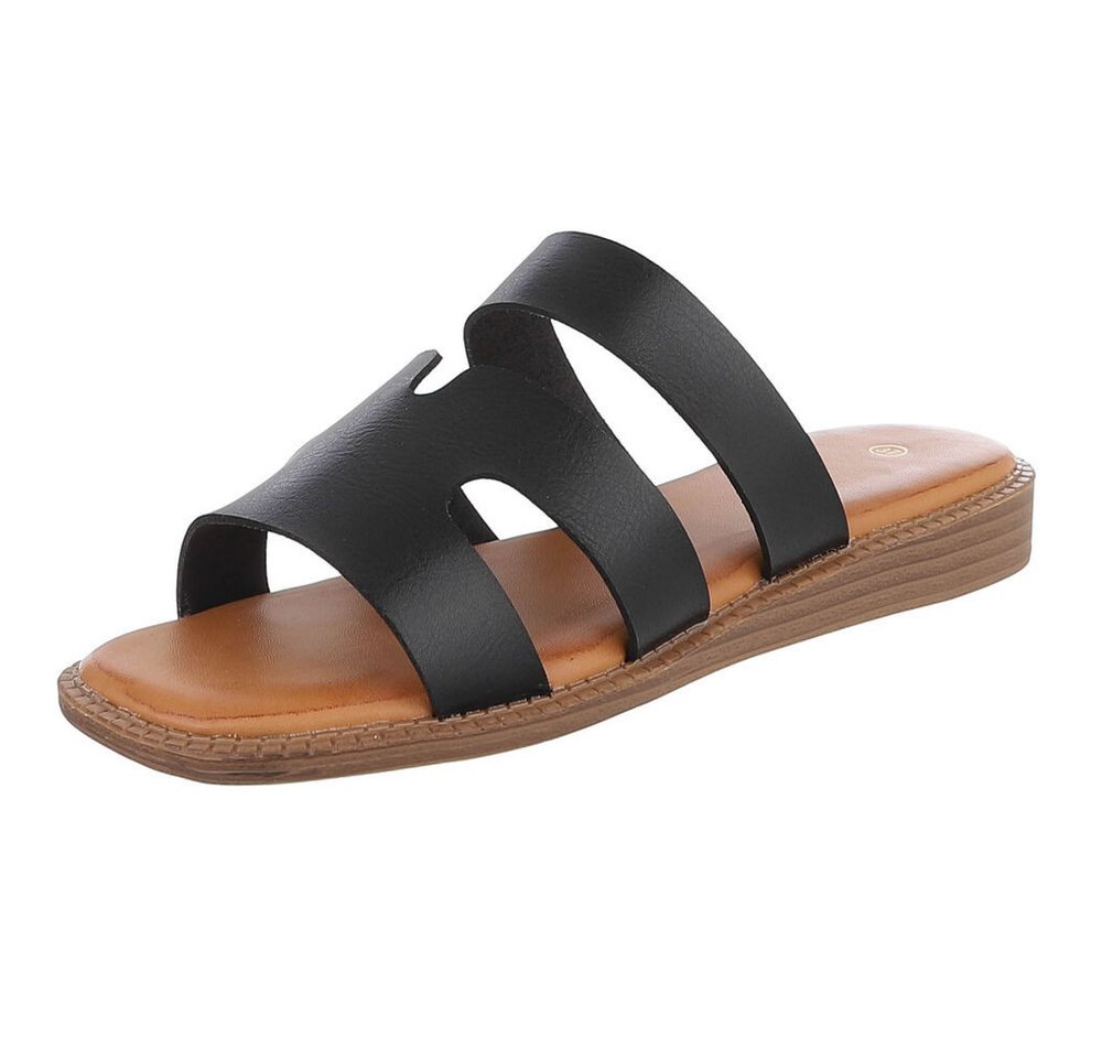 Ital-Design Damen Sandale mit breiten Riemen und bequemer Innensohle Pantolette (91409332) Keilabsatz/Wedge Pantoletten in Schwarz