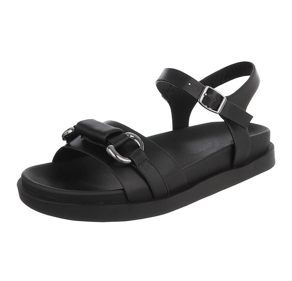 Ital-Design Damen Sandale mit Fesselriemen und Metallelement Riemchensandalette (91895947) Flach Riemchensandalen in Schwarz