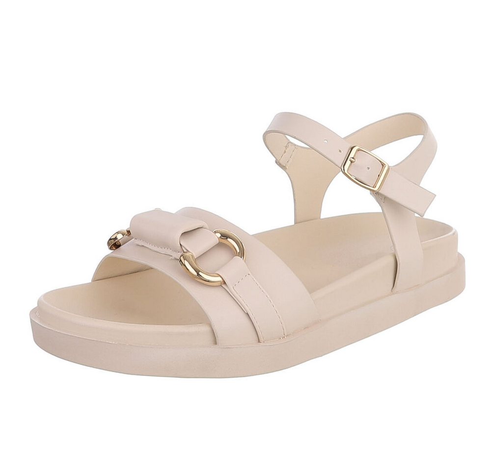 Ital-Design Damen Sandale mit Fesselriemen und Metallelement Riemchensandalette (91895952) Flach Riemchensandalen in Beige