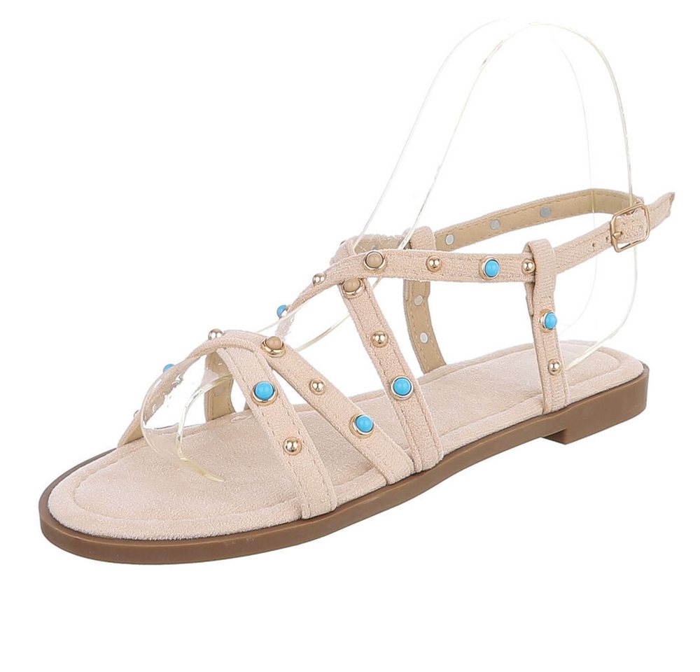 Ital-Design Damen Sandale mit Nieten und Schnalle Riemchensandalette (91895796) Blockabsatz Riemchensandalen in Beige
