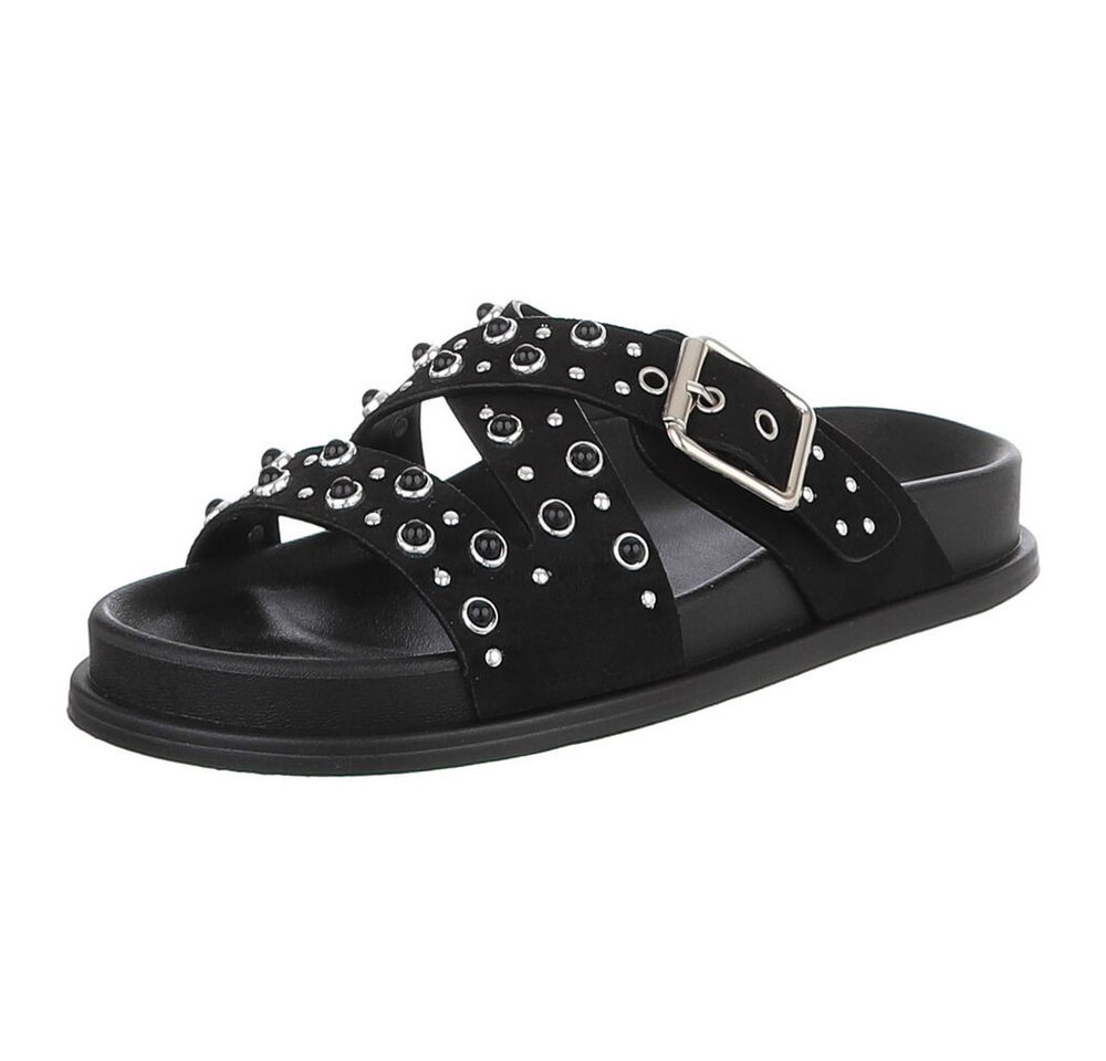 Ital-Design Damen Sandale mit Nieten und Schnallenverschluss Pantolette (91848976) Flach Pantoletten in Schwarz