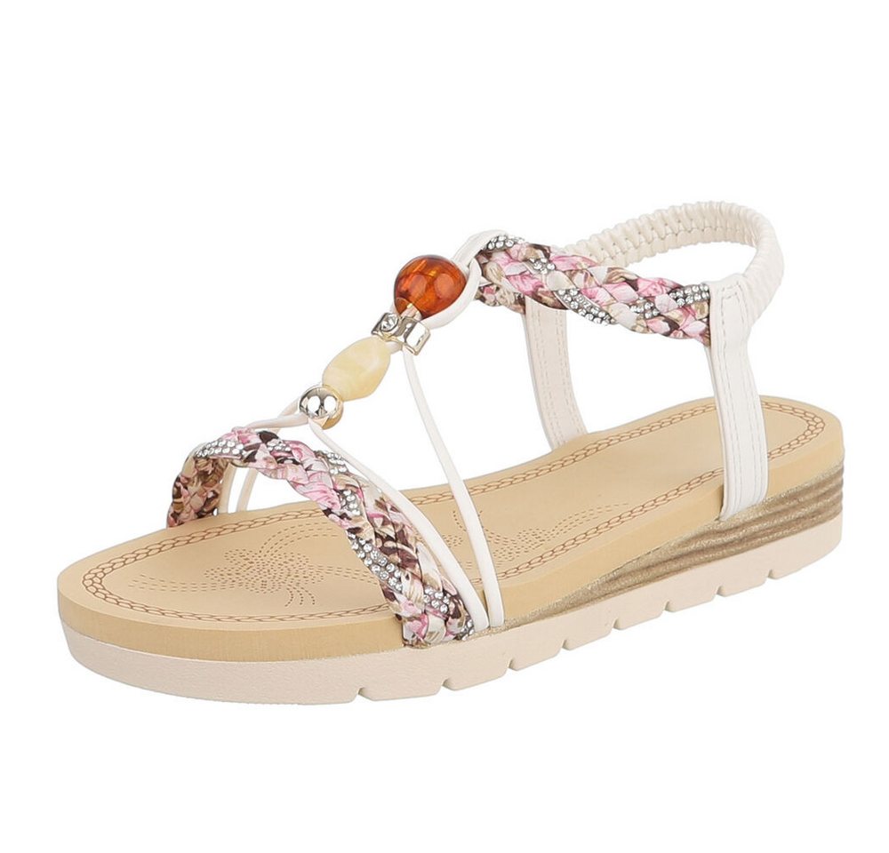 Ital-Design Damen Sandale mit Schmuckdetails und Riemendesign Riemchensandalette (91971186) Keilabsatz/Wedge Keilsandaletten in Weiß