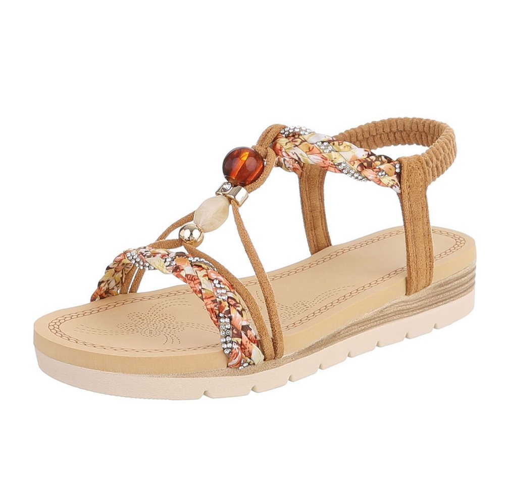 Ital-Design Damen Sandale mit Schmuckdetails und Riemendesign Riemchensandalette (91971195) Keilabsatz/Wedge Keilsandaletten in Camel