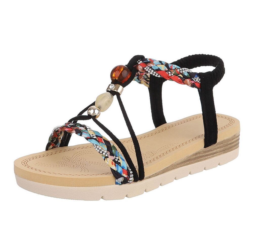 Ital-Design Damen Sandale mit Schmuckdetails und Riemendesign Riemchensandalette (91971199) Keilabsatz/Wedge Keilsandaletten in Schwarz