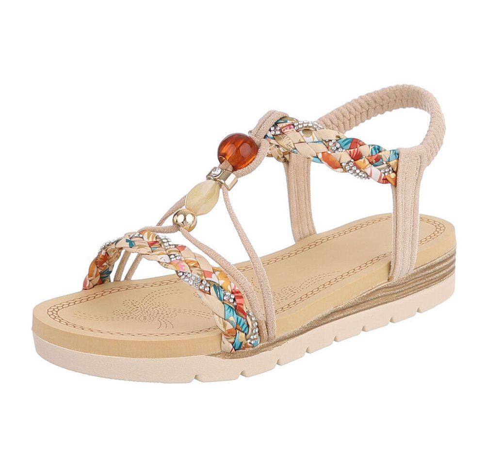 Ital-Design Damen Sandale mit Schmuckdetails und Riemendesign Riemchensandalette (91971206) Keilabsatz/Wedge Keilsandaletten in Beige