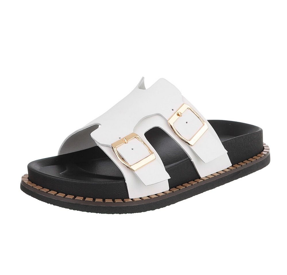 Ital-Design Damen Sandale mit Schnallen und Profilsohle Pantolette (91970946) Flach Pantoletten in Weiß