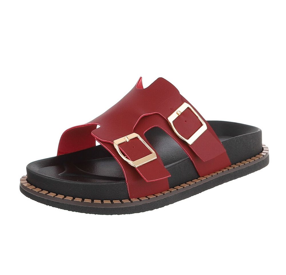 Ital-Design Damen Sandale mit Schnallen und Profilsohle Pantolette (91970951) Flach Pantoletten in Weinrot