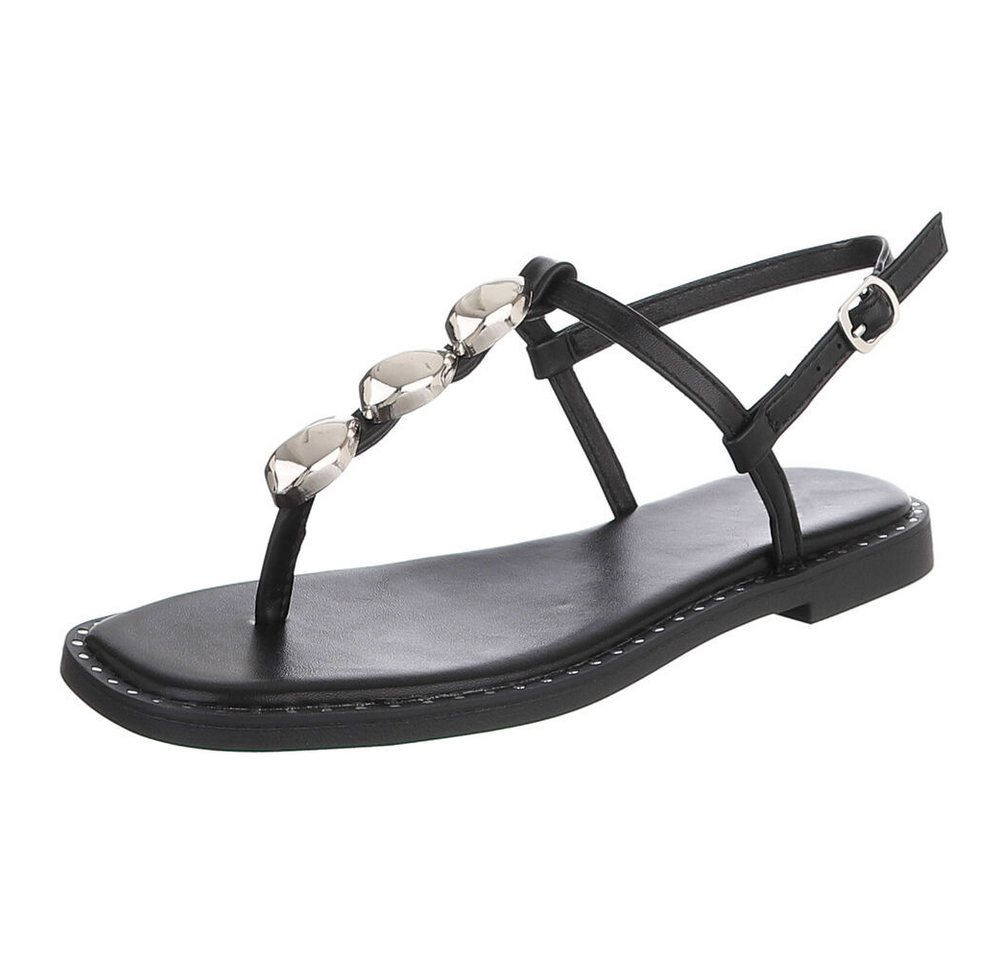 Ital-Design Damen Sandale mit T-Steg und Metall-Details Zehentrenner (91848954) Blockabsatz Riemchensandalen in Schwarz