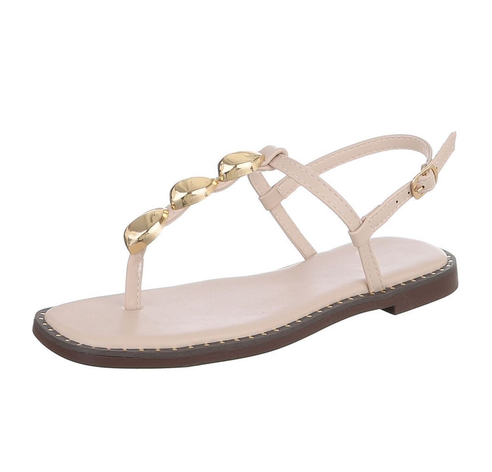 Ital-Design Damen Sandale mit T-Steg und Metall-Details Zehentrenner (91848962) Blockabsatz Riemchensandalen in Beige
