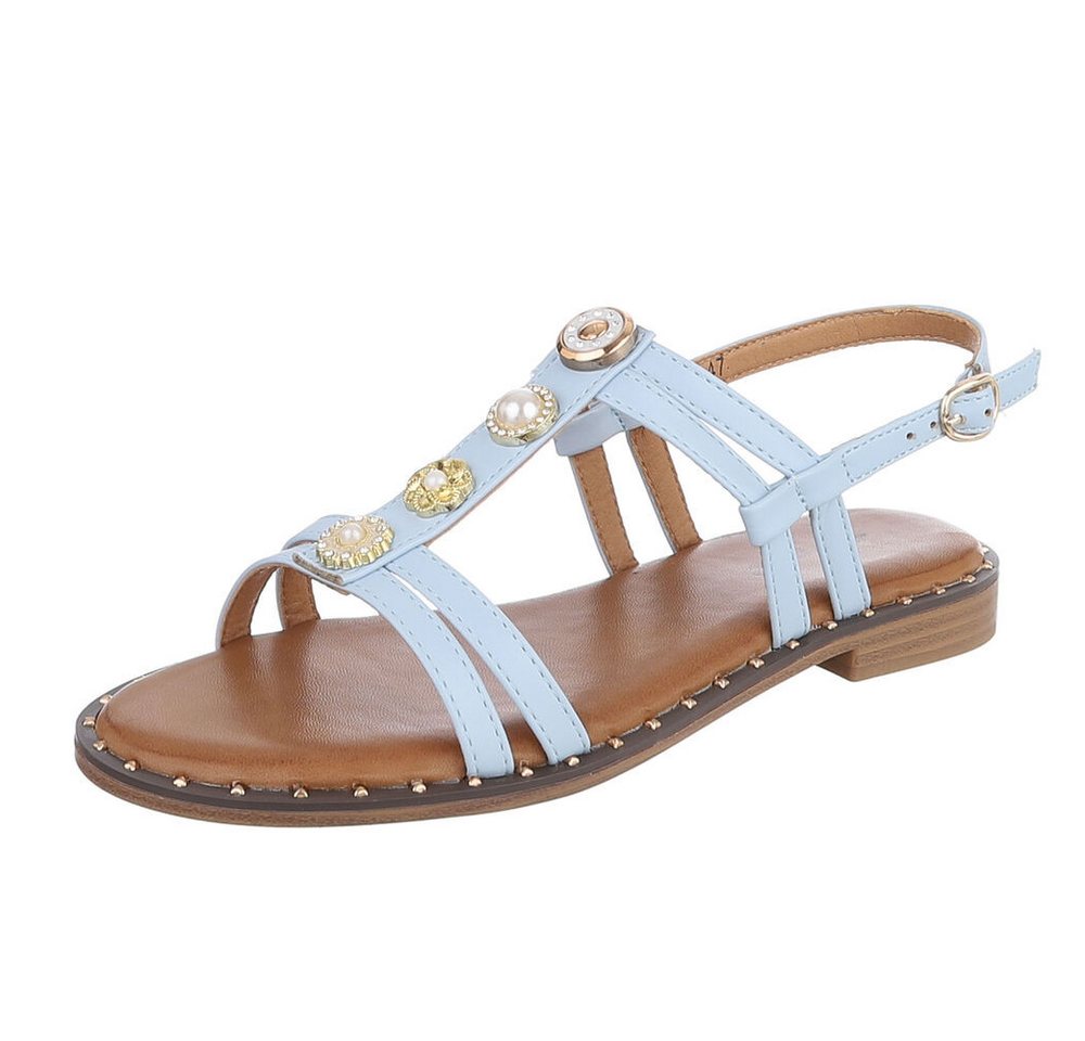 Ital-Design Damen Sandale mit Zierelementen und Fersenriemen Riemchensandalette (92002729) Blockabsatz Riemchensandalen in Hellblau