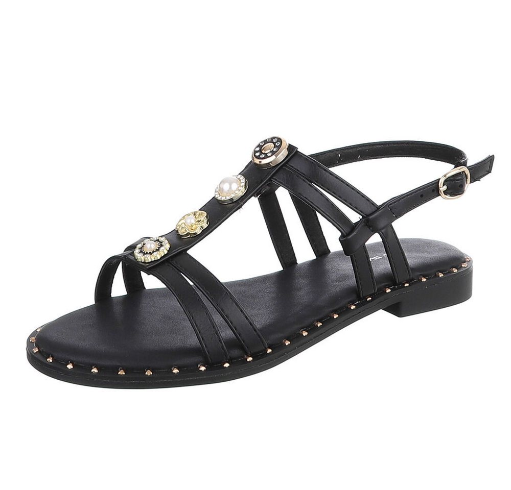 Ital-Design Damen Sandale mit Zierelementen und Fersenriemen Riemchensandalette (92002742) Blockabsatz Riemchensandalen in Schwarz