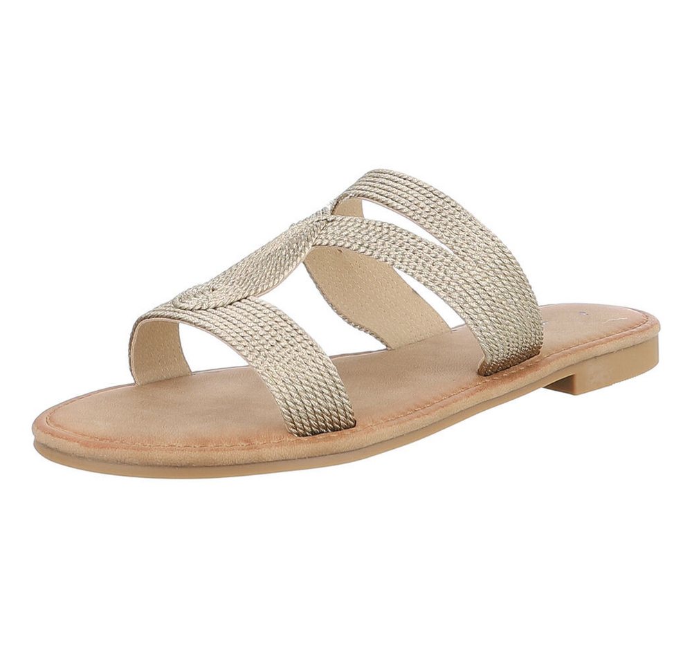 Ital-Design Damen Sandalen in Schwarz – Bequem & Stylisch für den Sommer Pantolette (89372842) Blockabsatz Pantoletten in Gold