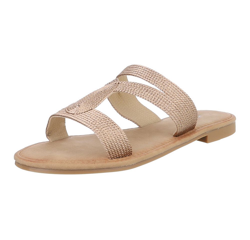 Ital-Design Damen Sandalen in Schwarz – Bequem & Stylisch für den Sommer Pantolette (89372845) Blockabsatz Pantoletten in Champagner