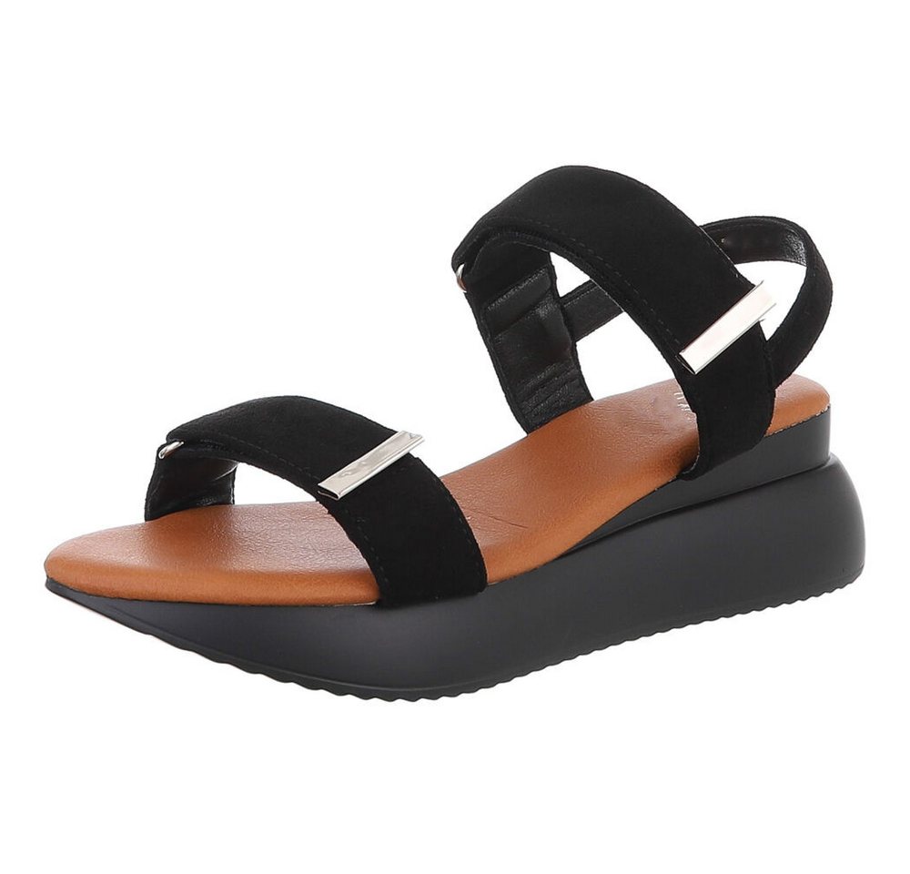 Ital-Design Damen Sandalen mit breiten Riemen und flexibler Sohle Plateausandaletten (89542320) Keilabsatz/Wedge Keilsandaletten in Schwarz