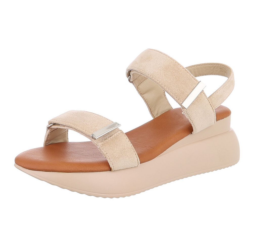 Ital-Design Damen Sandalen mit breiten Riemen und flexibler Sohle Plateausandaletten (89542328) Keilabsatz/Wedge Keilsandaletten in Beige