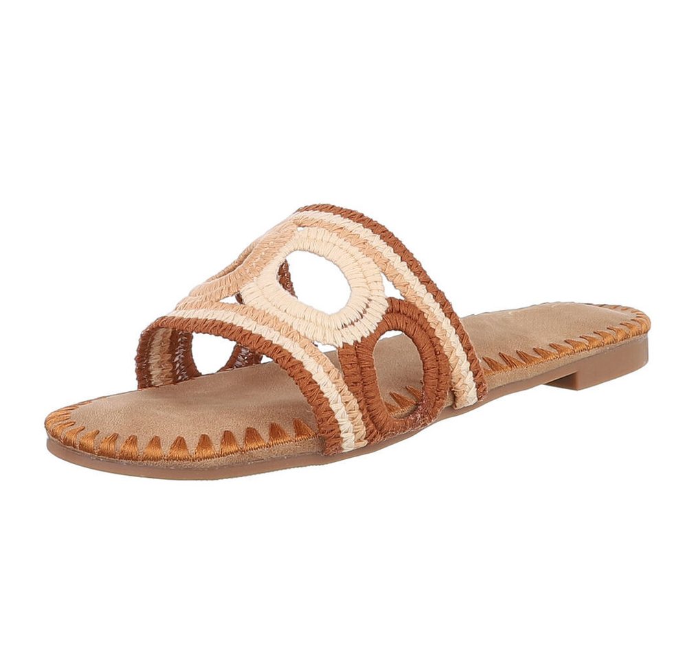 Ital-Design Damen-Sandalen mit handgewebtem Design für den Sommer Pantolette (89542452) Blockabsatz Pantoletten in Braun