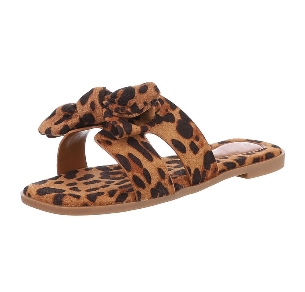 Ital-Design Damen Sandalen mit Knoten für Sommerfreizeit Pantolette (89368585) Blockabsatz Pantoletten in Beige
