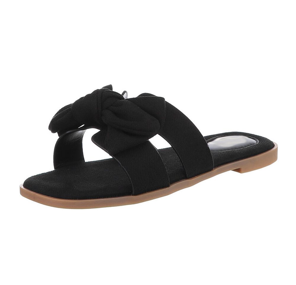 Ital-Design Damen Sandalen mit Knoten für Sommerfreizeit Pantolette (89368591) Blockabsatz Pantoletten in Schwarz
