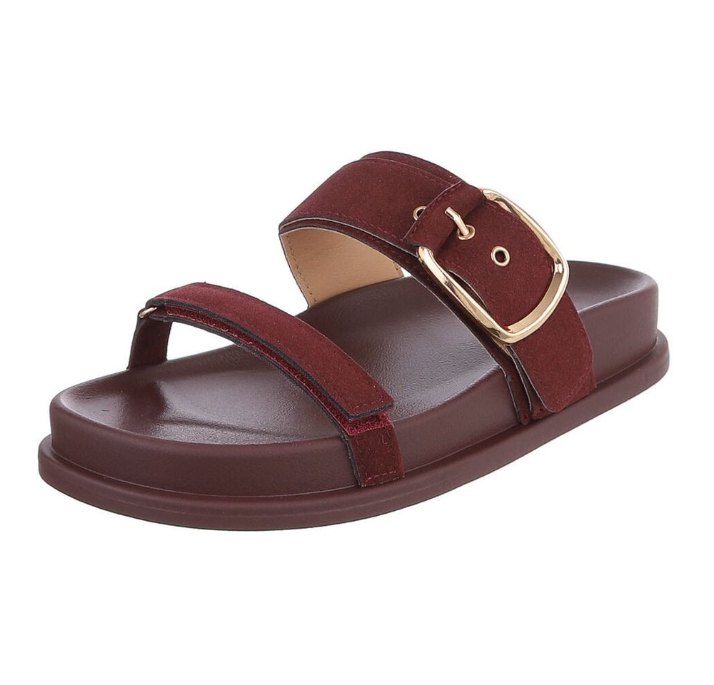 Ital-Design Damen Sandalen mit Schnalle und Komfortsohle Pantolette (91970971) Flach Pantoletten in Bordeaux