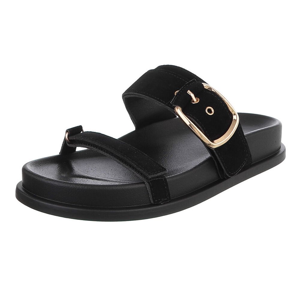 Ital-Design Damen Sandalen mit Schnalle und Komfortsohle Pantolette (91970983) Flach Pantoletten in Schwarz