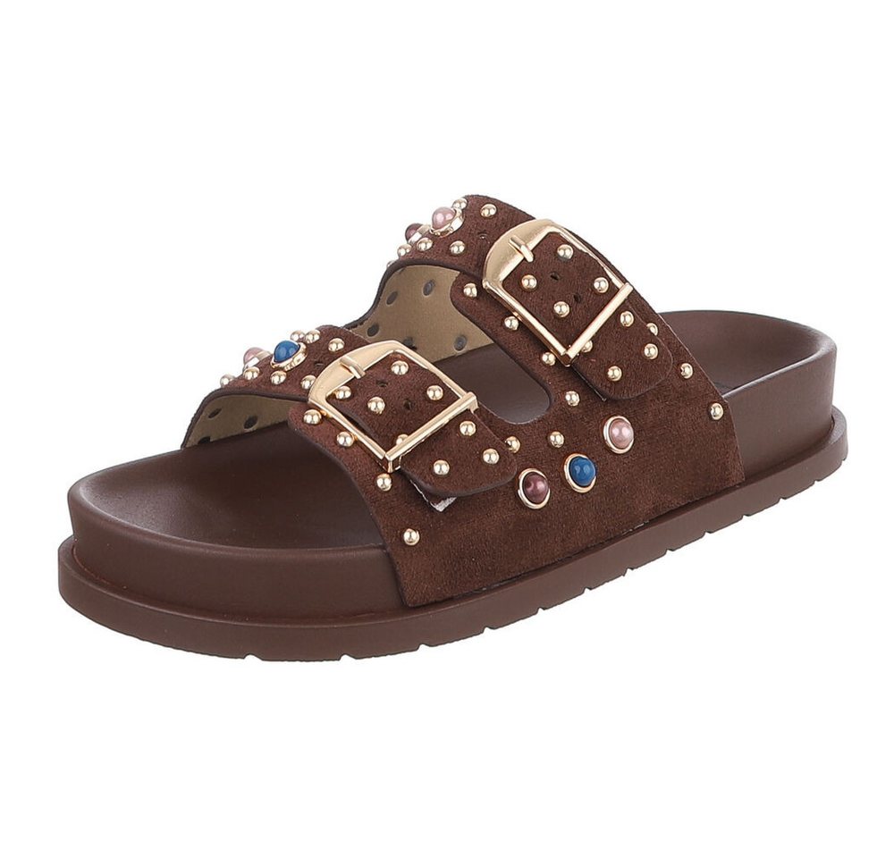 Ital-Design Damen Sandalen mit Schnallen und Zierdetails Pantolette (91849360) Keilabsatz/Wedge Pantoletten in Braun