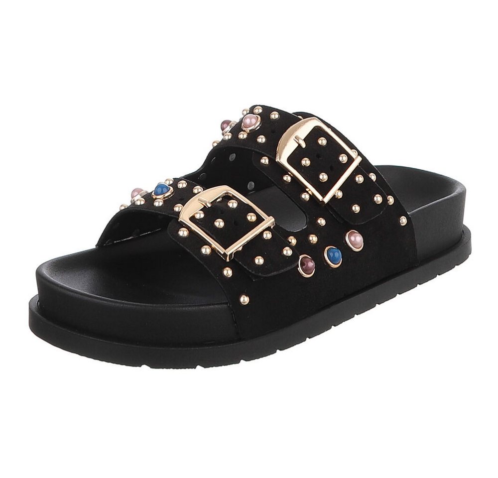 Ital-Design Damen Sandalen mit Schnallen und Zierdetails Pantolette (91849368) Keilabsatz/Wedge Pantoletten in Schwarz