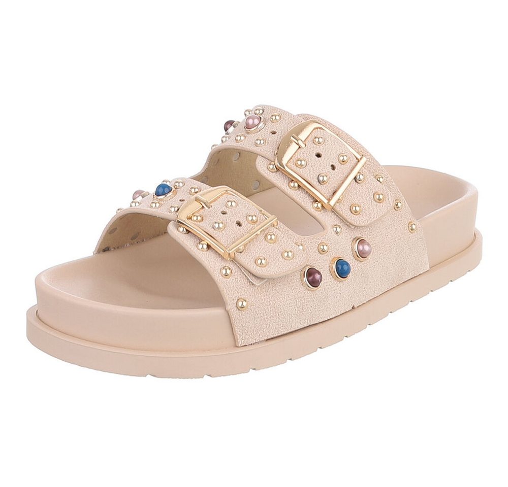 Ital-Design Damen Sandalen mit Schnallen und Zierdetails Pantolette (91849372) Keilabsatz/Wedge Pantoletten in Beige