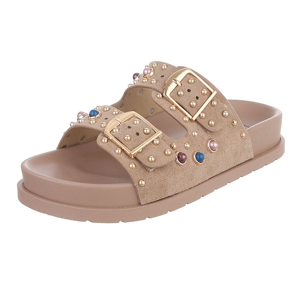 Ital-Design Damen Sandalen mit Schnallen und Zierdetails Pantolette (91849354) Keilabsatz/Wedge Pantoletten in Hellbraun