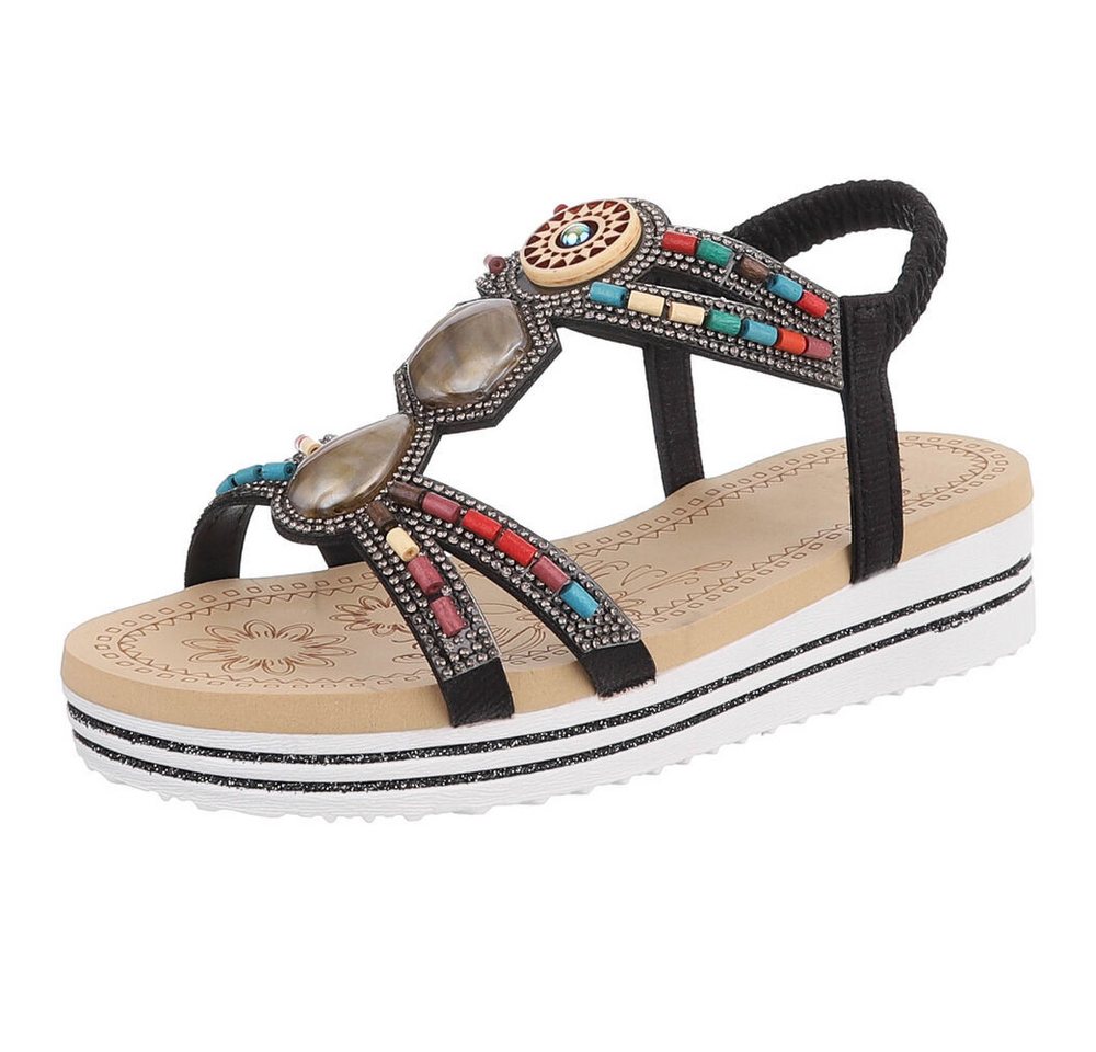 Ital-Design Damen Sandalen mit Stein- und Perlenverzierungen, Freizeit Plateausandaletten (91512208) Keilabsatz/Wedge Keilsandaletten in Schwarz