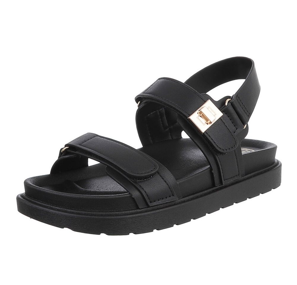 Ital-Design Damen Sandalen mit verstellbaren Riemen für Freizeit Riemchensandalette (89930092) Flach Plateausandaletten in Schwarz