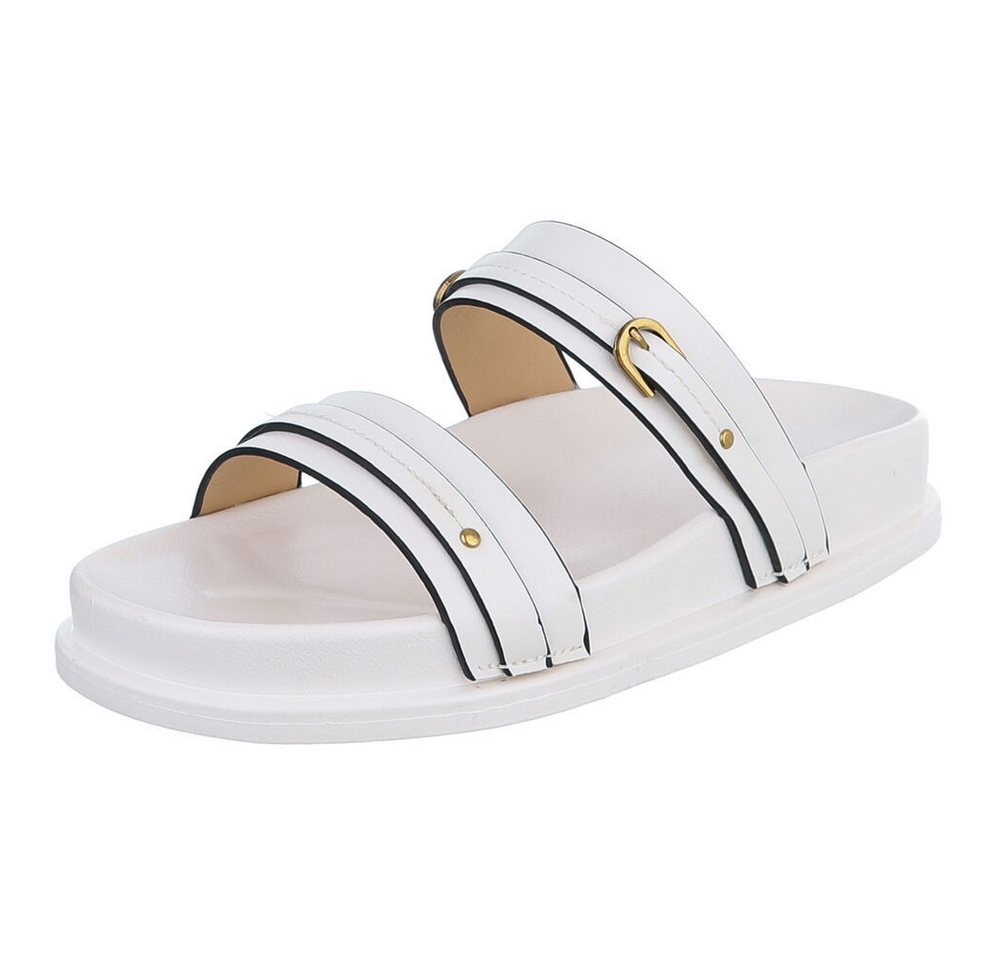 Ital-Design Damen Sandalenschuh mit Plateausohle und Riemen Pantolette (91971103) Flach Pantoletten in Weiß