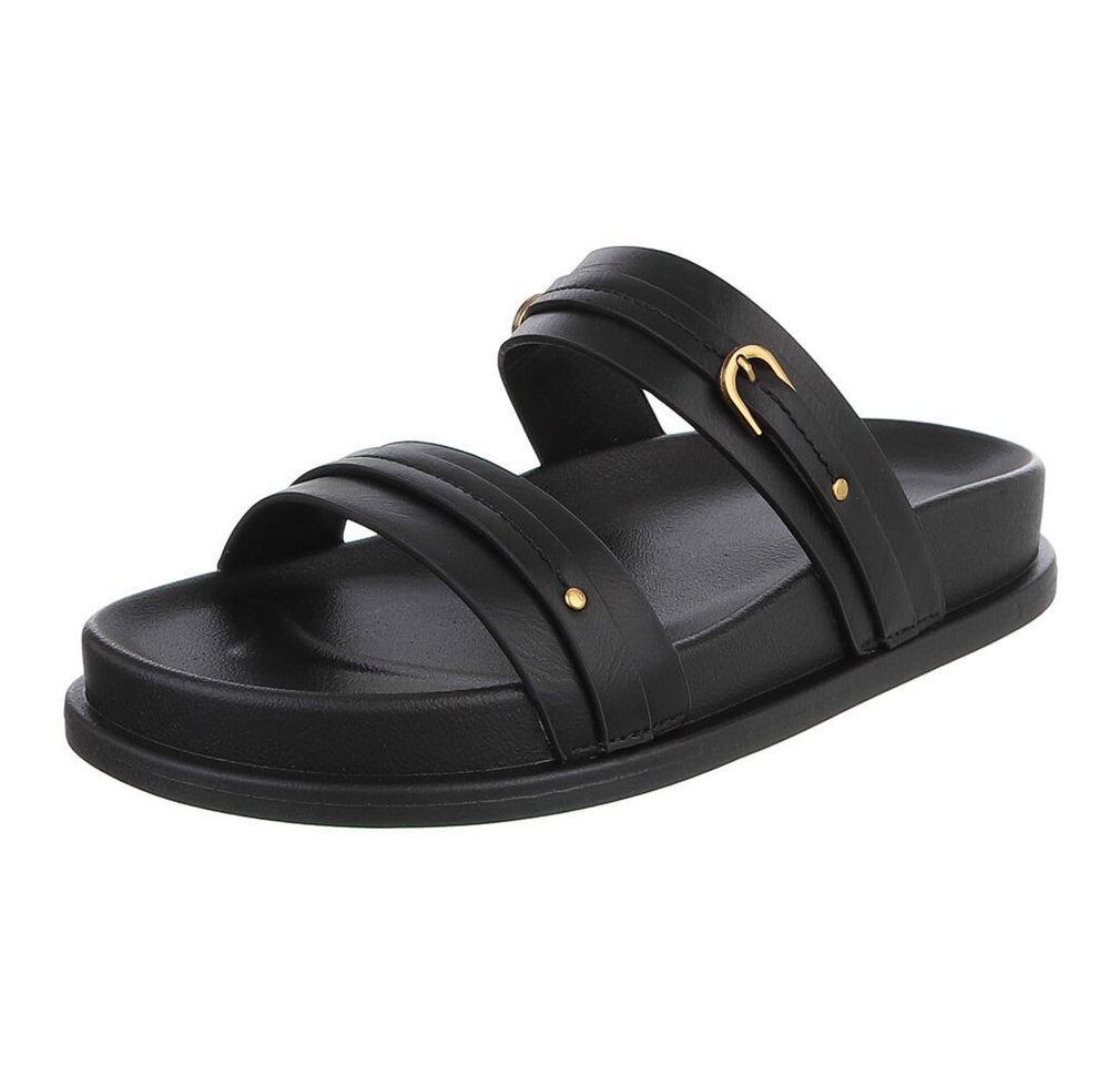 Ital-Design Damen Sandalenschuh mit Plateausohle und Riemen Pantolette (91971107) Flach Pantoletten in Schwarz