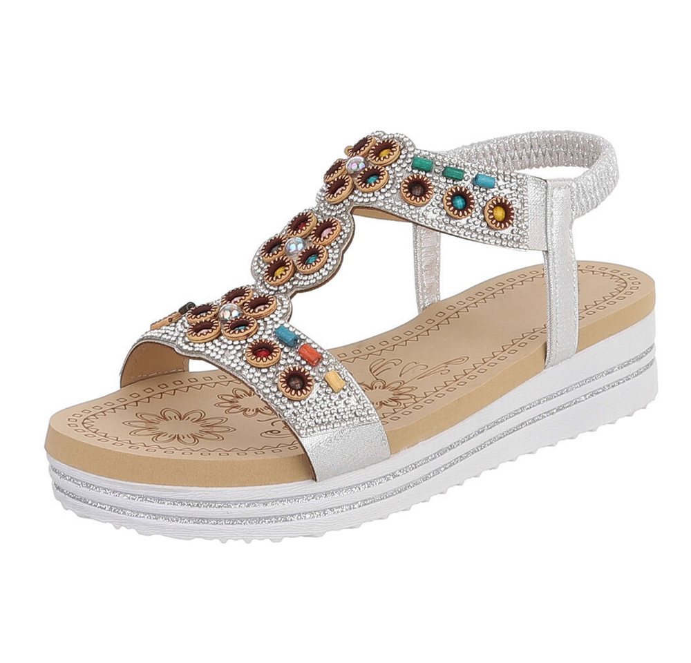 Ital-Design Damen Sandalenschuh mit Schmuckdetails und Plateau Plateausandaletten (91895658) Keilabsatz/Wedge Keilsandaletten in Silber