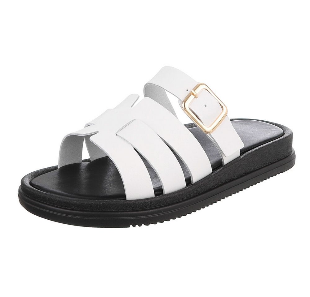 Ital-Design Damen Sandalenslipper mit Schnalle und Profilsohle Pantolette (91742393) Keilabsatz/Wedge Pantoletten in Weiß