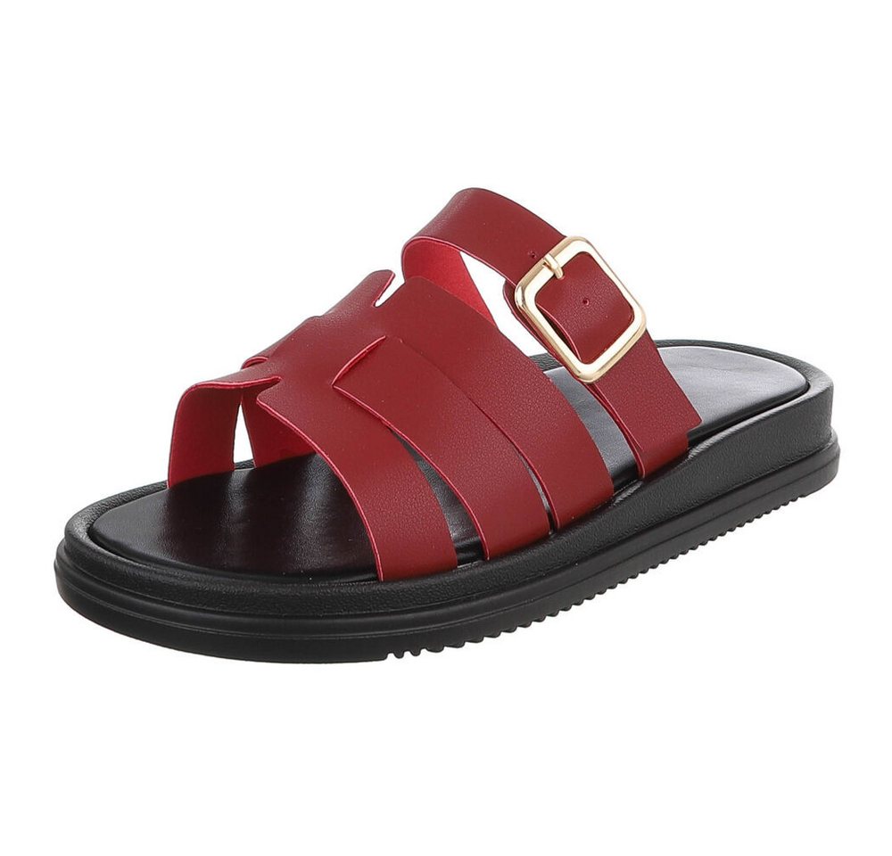Ital-Design Damen Sandalenslipper mit Schnalle und Profilsohle Pantolette (91742402) Keilabsatz/Wedge Pantoletten in Weinrot