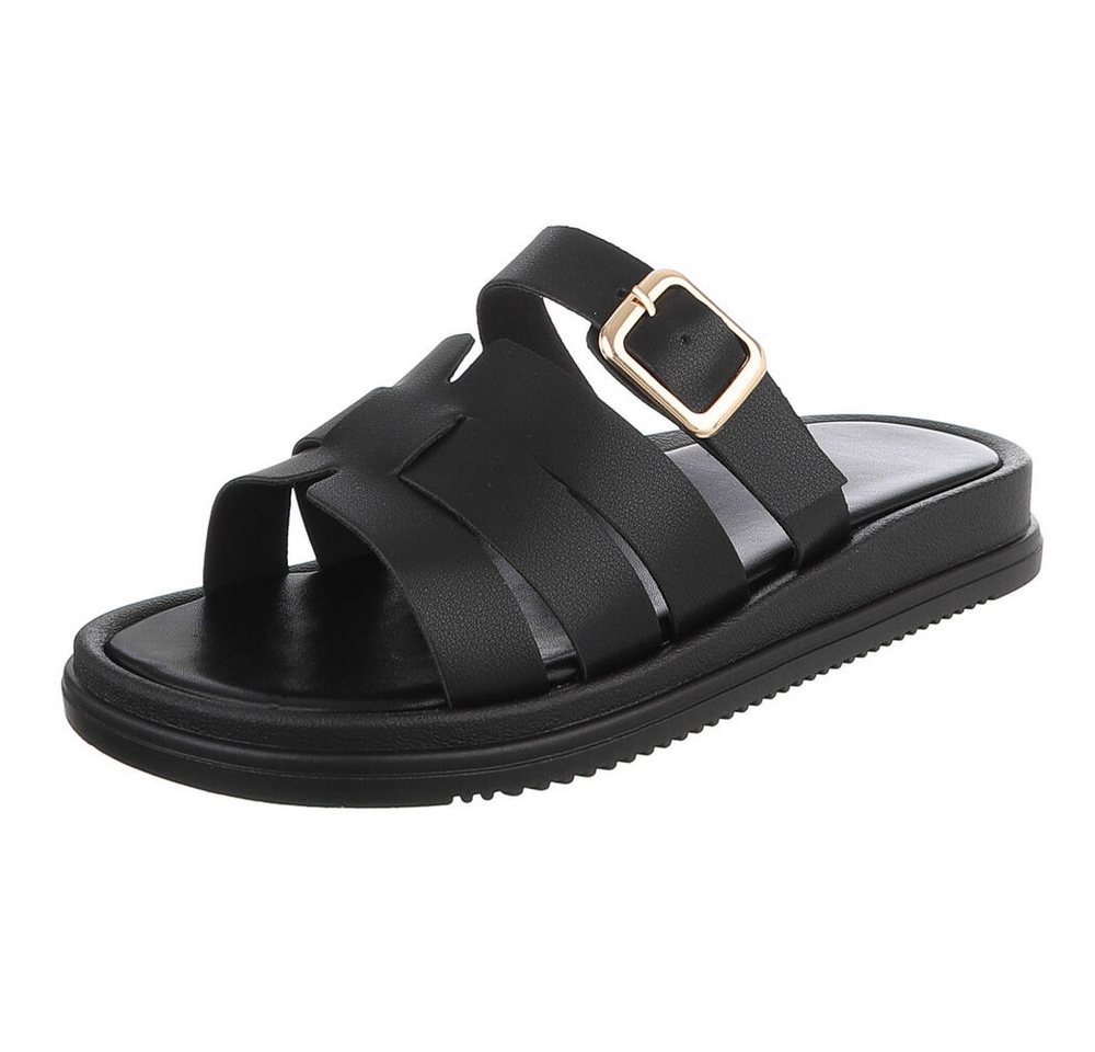 Ital-Design Damen Sandalenslipper mit Schnalle und Profilsohle Pantolette (91742416) Keilabsatz/Wedge Pantoletten in Schwarz