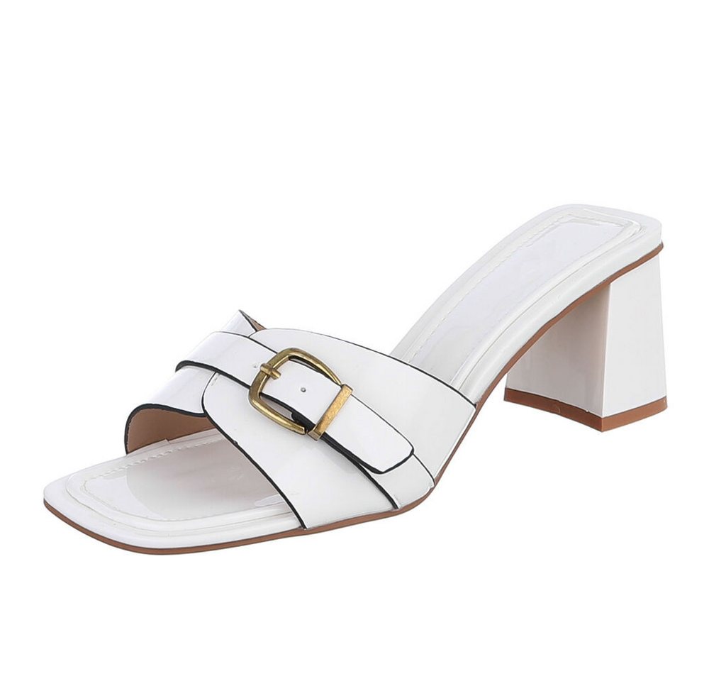 Ital-Design Damen Sandalette mit Blockabsatz und Schnalle Pantolette (92002594) Blockabsatz Pantoletten in Weiß