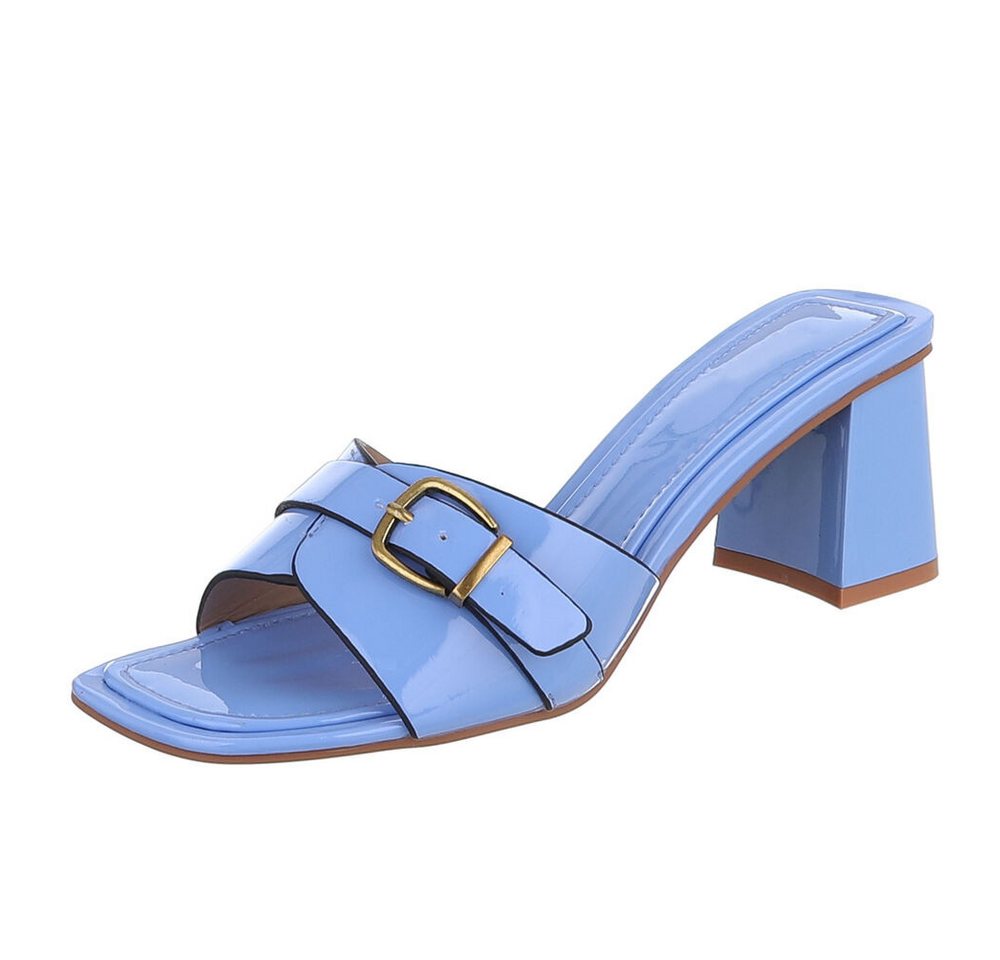 Ital-Design Damen Sandalette mit Blockabsatz und Schnalle Pantolette (92002599) Blockabsatz Pantoletten in Blau
