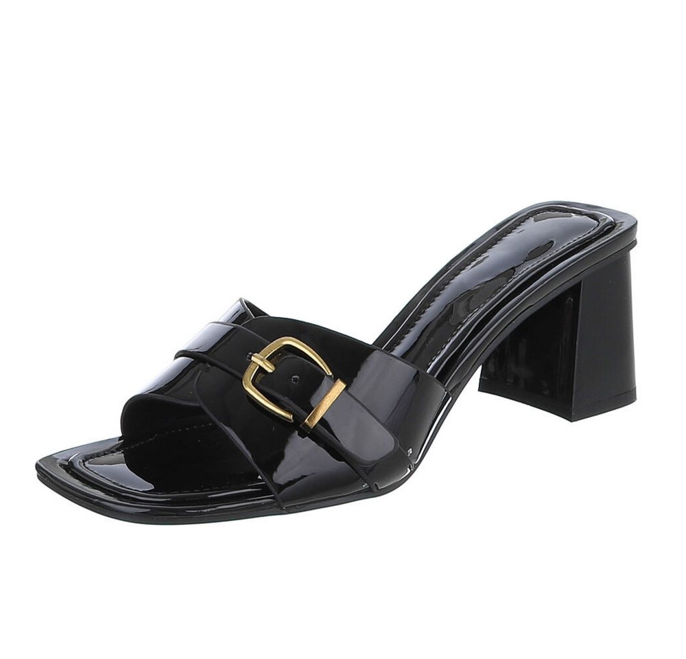 Ital-Design Damen Sandalette mit Blockabsatz und Schnalle Pantolette (92002606) Blockabsatz Pantoletten in Schwarz