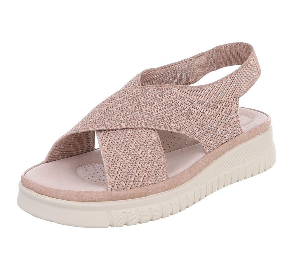 Ital-Design Damen Sandalette mit Keilsohle und Strickoptik Riemchensandalette (91849489) Keilabsatz/Wedge Keilsandaletten in Altrosa
