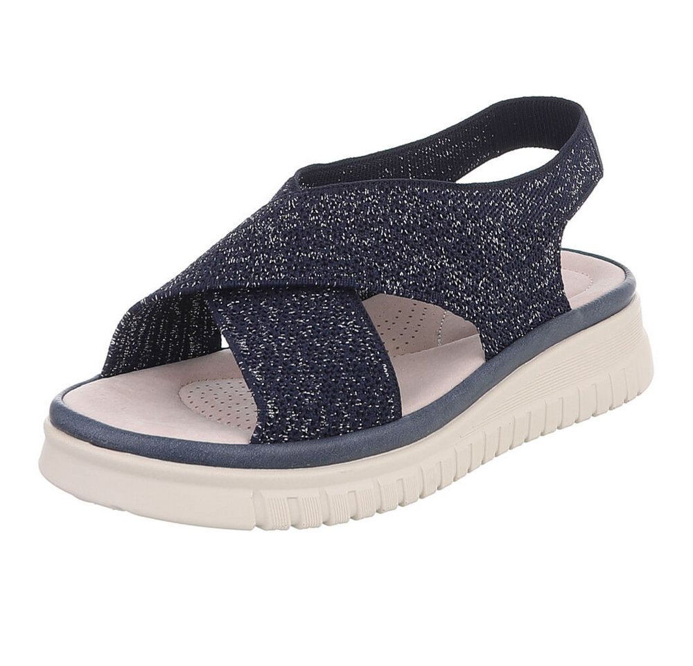 Ital-Design Damen Sandalette mit Keilsohle und Strickoptik Riemchensandalette (91849492) Keilabsatz/Wedge Keilsandaletten in Dunkelblau