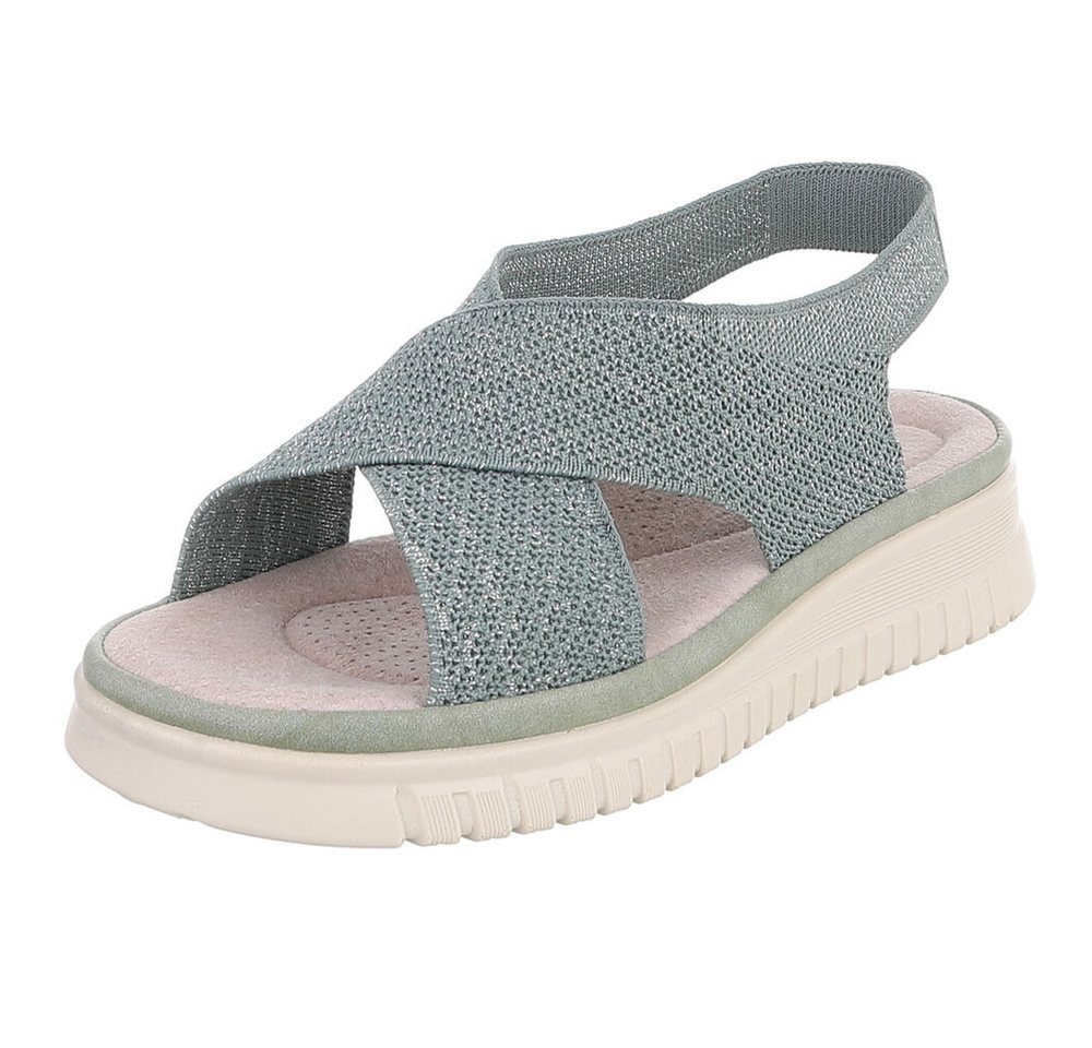 Ital-Design Damen Sandalette mit Keilsohle und Strickoptik Riemchensandalette (91849498) Keilabsatz/Wedge Keilsandaletten in Hellgrün