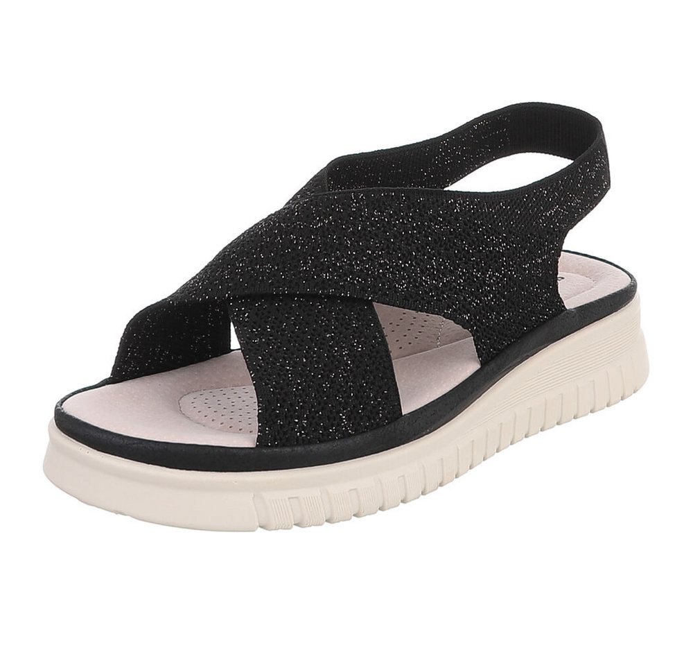 Ital-Design Damen Sandalette mit Keilsohle und Strickoptik Riemchensandalette (91849504) Keilabsatz/Wedge Keilsandaletten in Schwarz
