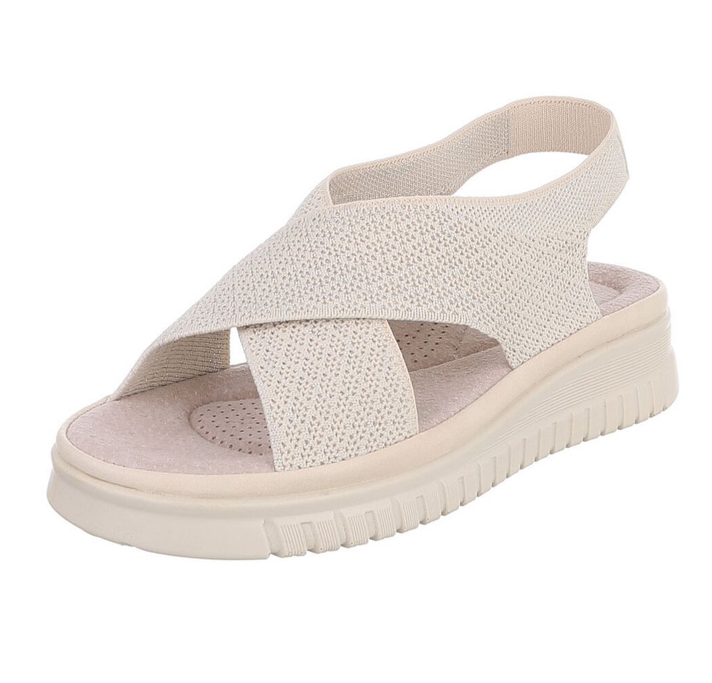 Ital-Design Damen Sandalette mit Keilsohle und Strickoptik Riemchensandalette (91849510) Keilabsatz/Wedge Keilsandaletten in Apricot