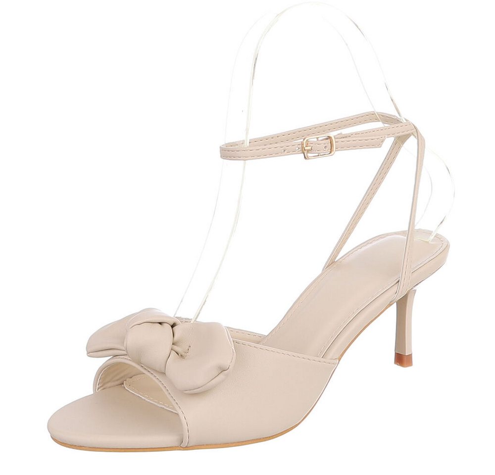 Ital-Design Damen Sandalette mit Schleifendetail und T-Steg Sandalette (91849079) Pfennig-/Stilettoabsatz Sandalen & Sandaletten in Beige