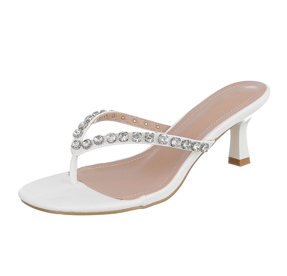 Ital-Design Damen Sandalette mit Schmuckdetails & Absatz Zehentrenner (92002693) Pfennig-/Stilettoabsatz Zehentrenner in Weiß